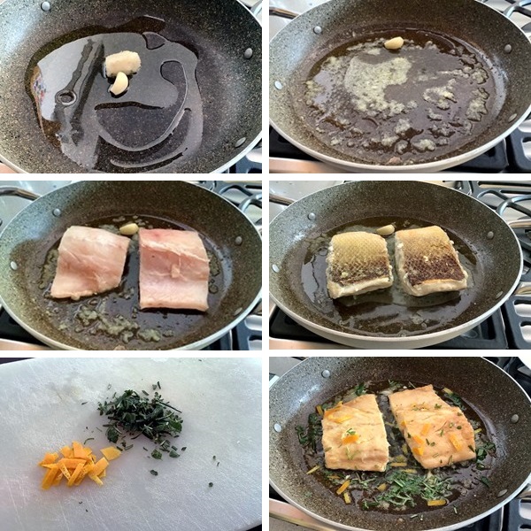 Tranci di branzino alle erbe e arancio