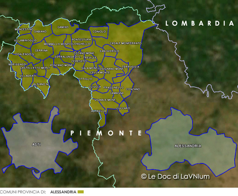 mappa vino doc Grignolino del Monferrato Casalese
