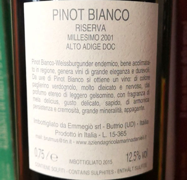 Alto Adige Pinot Bianco Riserva 2001 Giorgio Grai
