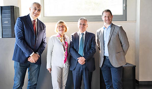 Da sinistra: Nicola Caputo, assessore regionale all’Agricoltura ed Armida Filippelli, assessore regionale alla Formazione Professionale; Presidente Domizio Pigna e Marco Giulioli