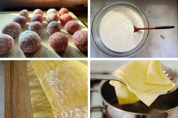 Lasagne, carciofi e polpettine di agnello