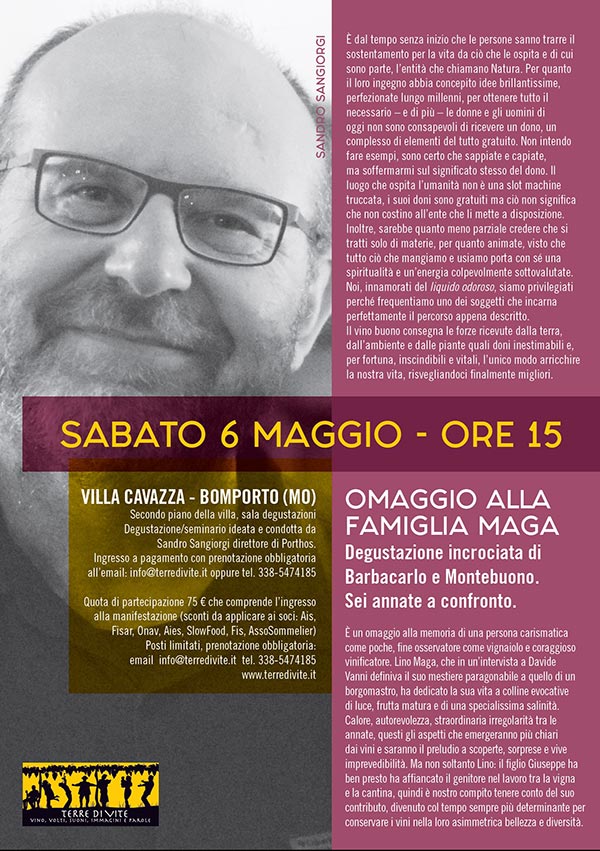 Locandina degustazione Sandro Sangiorgi a Terre di Vite