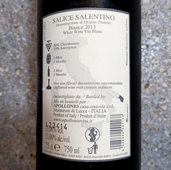 Salice Salentino Bianco Mani del Sud 2013 Apollonio