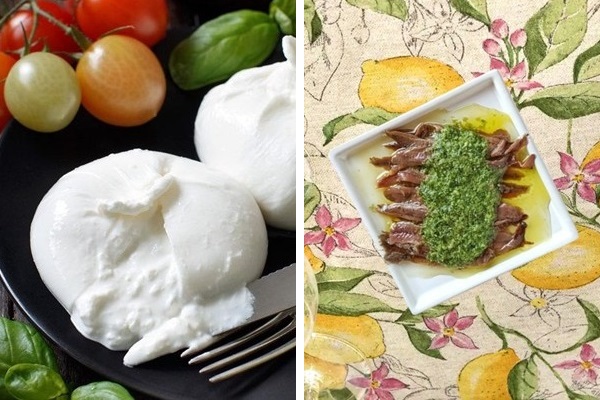 Burrata al pesto con le acciughe
