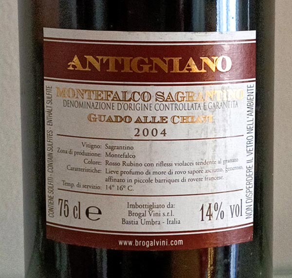 Montefalco Sagrantino Guado alle Chiavi 2004 Antigniano