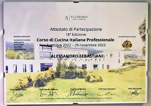 Attestato di Partecipazione Accademia Niko Romito