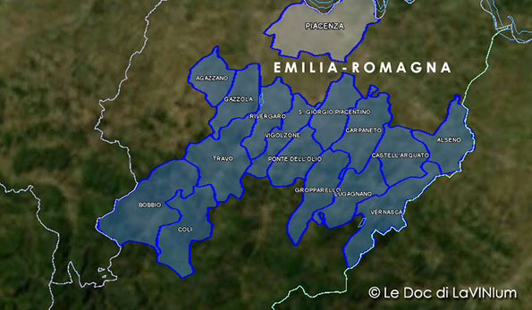 mappa vino colli piacentini doc