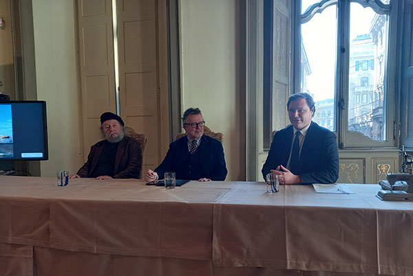 L'artista Franco Alessandrini, il capo redattore del Corriere della Sera Luciano Ferraro e Tommaso Inghirami