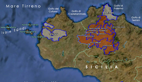 Cartina vino doc Monreale