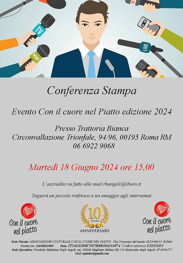 Locandina conferenza stampa Con il cuore nel piatto