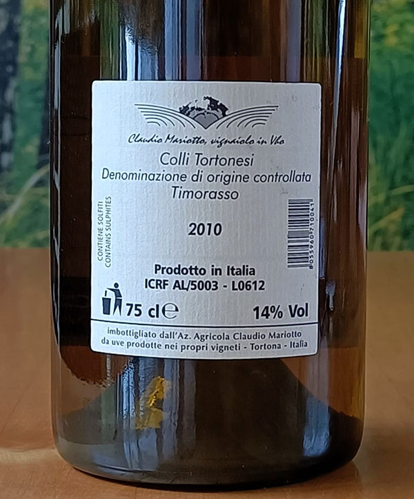 Colli Tortonesi Derthona Timorasso 2010 Claudio Mariotto