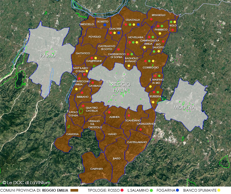 Cartina vino doc Reggiano