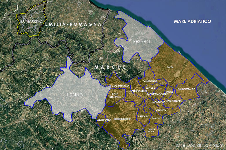Cartina vino doc Bianchello del Metauro