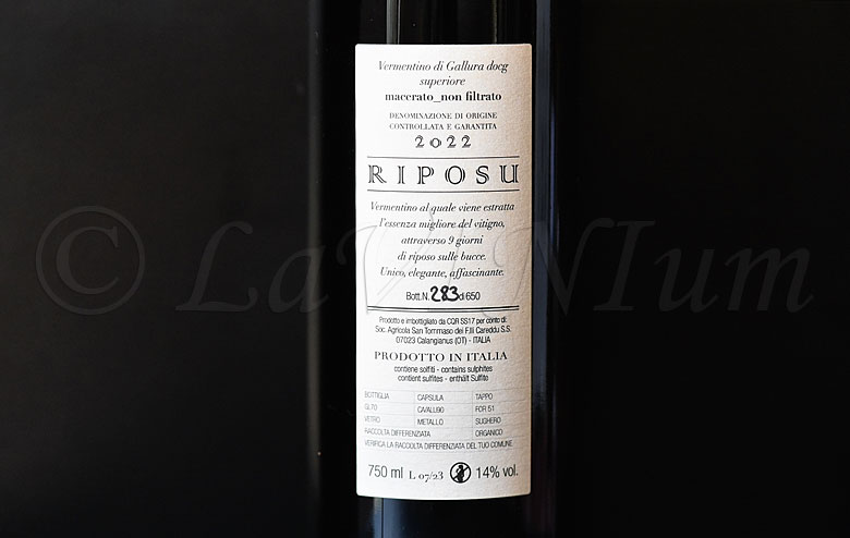 Vermentino di Gallura Superiore Riposu 2022 Tenuta Paltusa