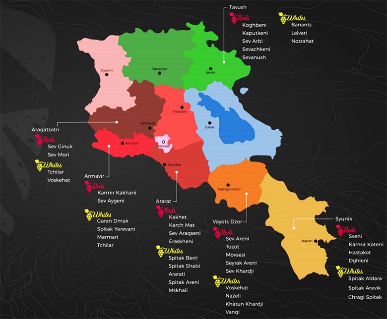 Regioni vinicole e varietà utilizzate, fonte Winemag