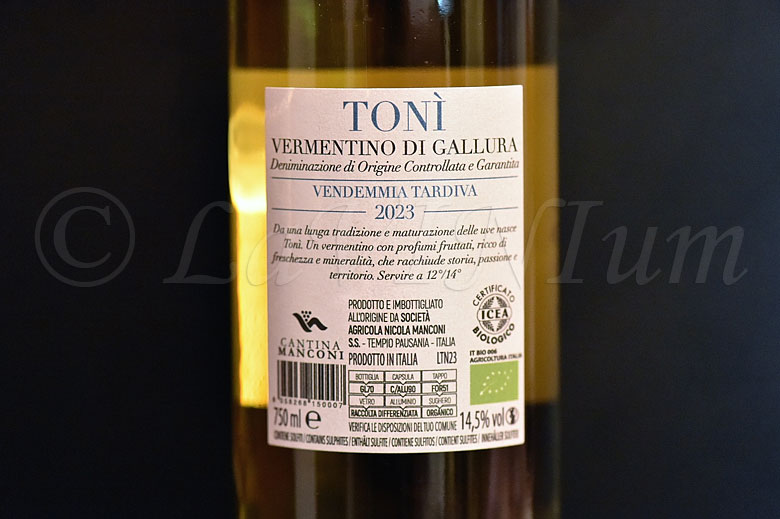 Vermentino di Gallura Vendemmia Tardiva Tonì 2023 Cantina Manconi