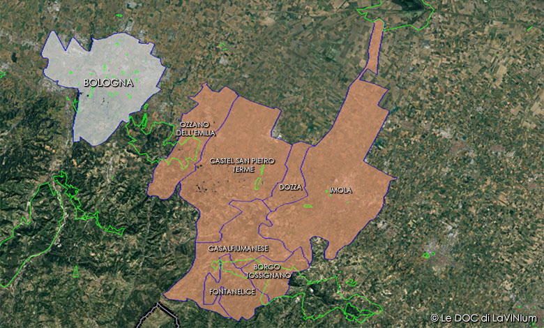 Cartina vino doc Emilia-Romagna sottozona Colli d'Imola