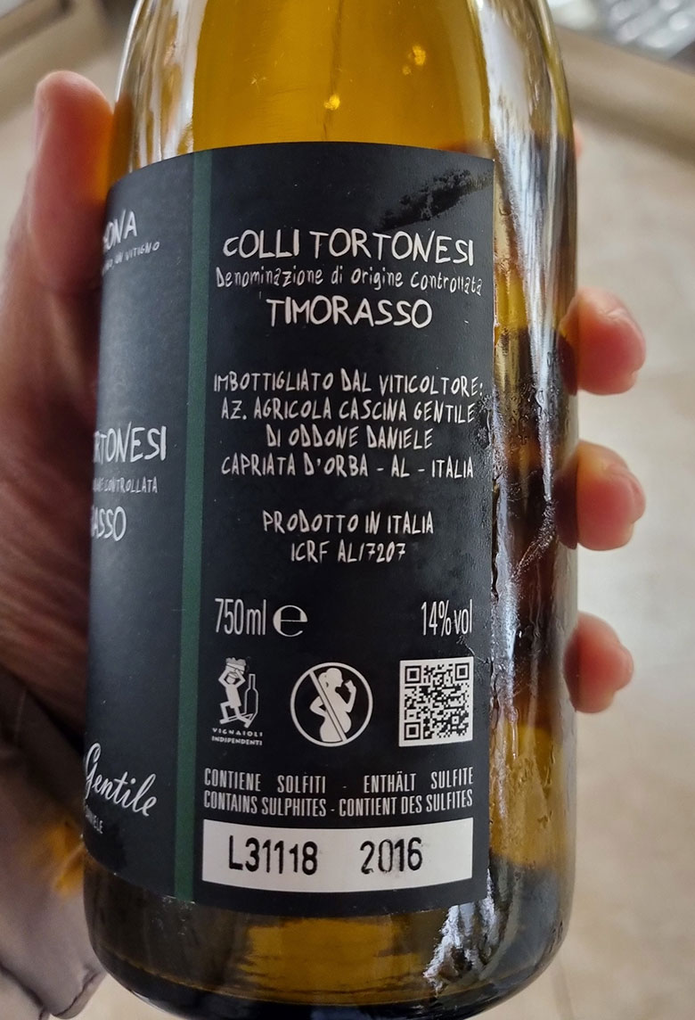 Colli Tortonesi Timorasso Derthona 2016 Cascina Gentile