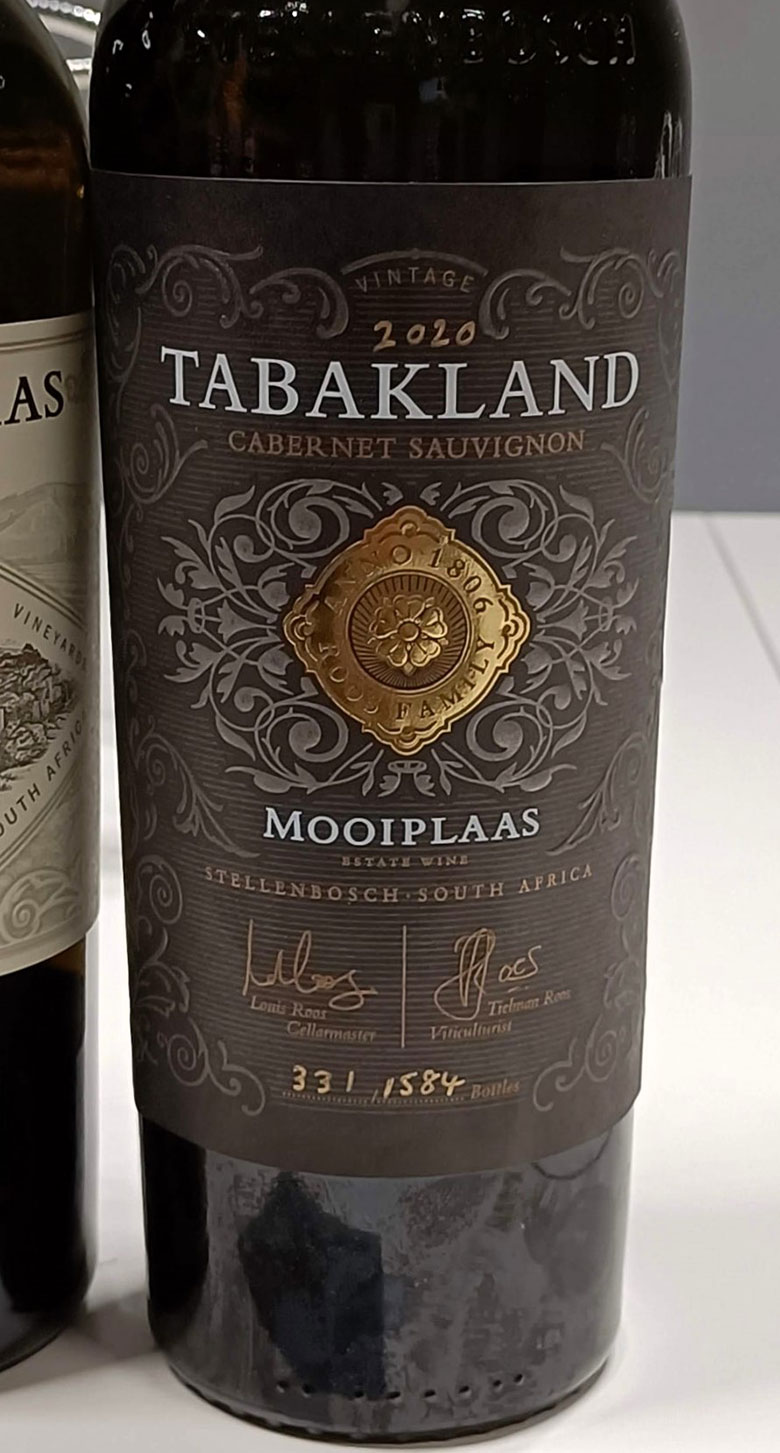 Tabakland Cabernet Sauvignon Reserve Stellenbosch 2020 Mooiplaas