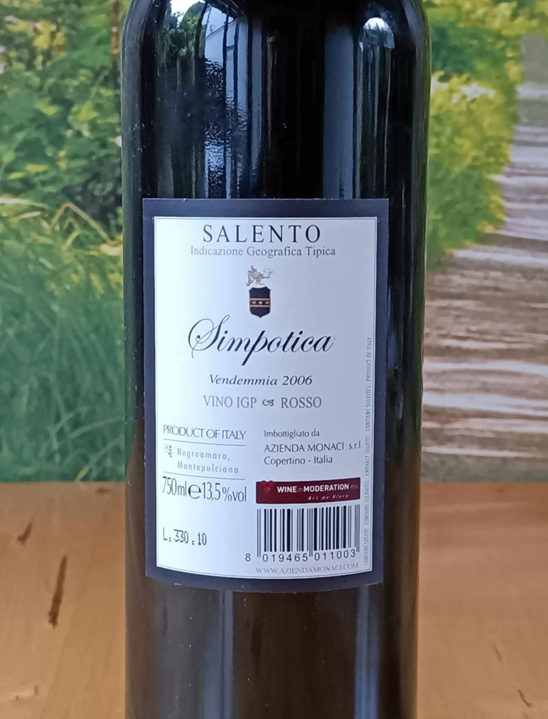 Rosso Simpotica 2006 Severino Garofano Azienda Monaci