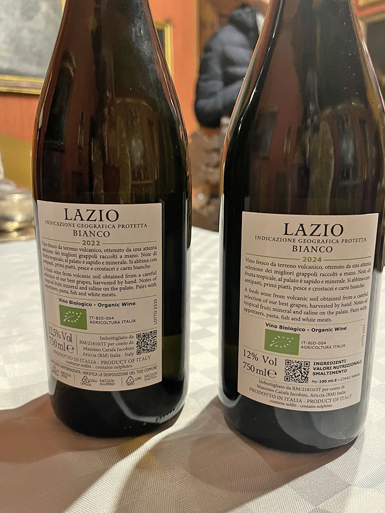 Jacobini Bianco IGP Lazio due annate a confronto 2022 vs 2024