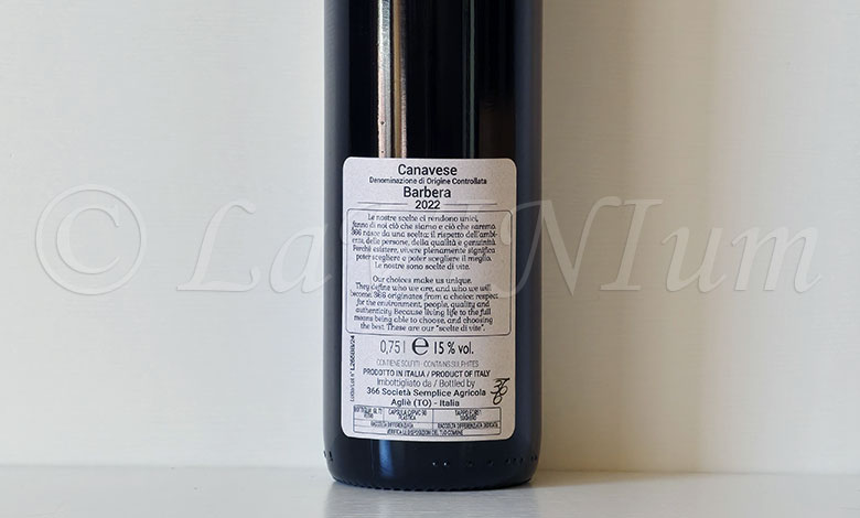 Canavese Barbera Barrique Scelte di Vite 2022 Cantina 366