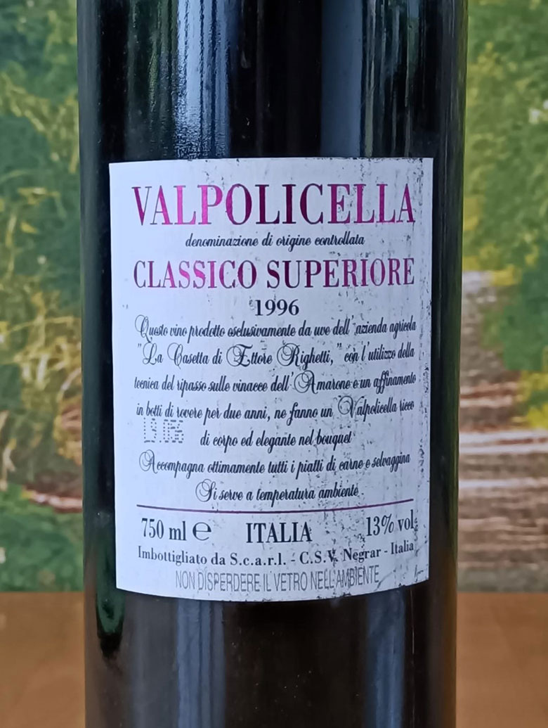 Valpolicella Classico Superiore La Casetta di Ettore Righetti 1996 Domìni Veneti