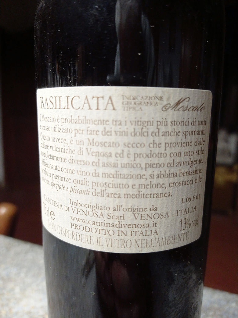 Dry Muscat Terre di Orazio 2004 Cantina di Venosa