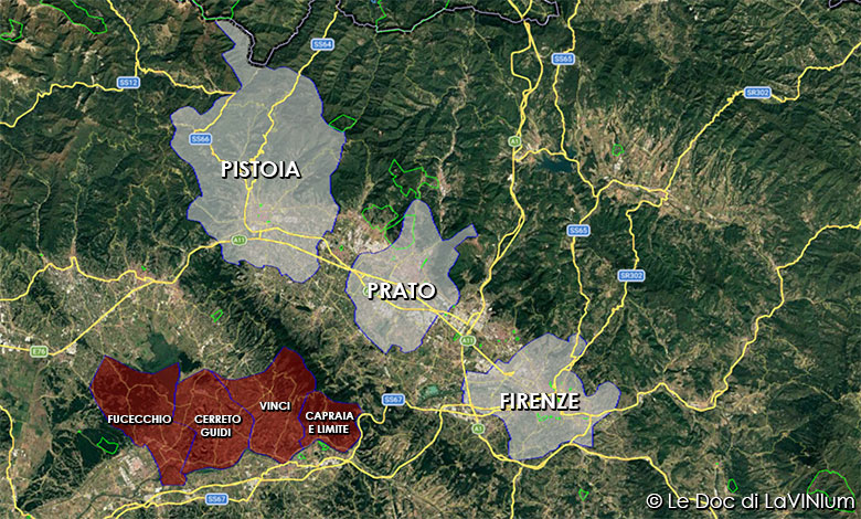 Mappa vino docg Chianti sottozona Terre di Vinci