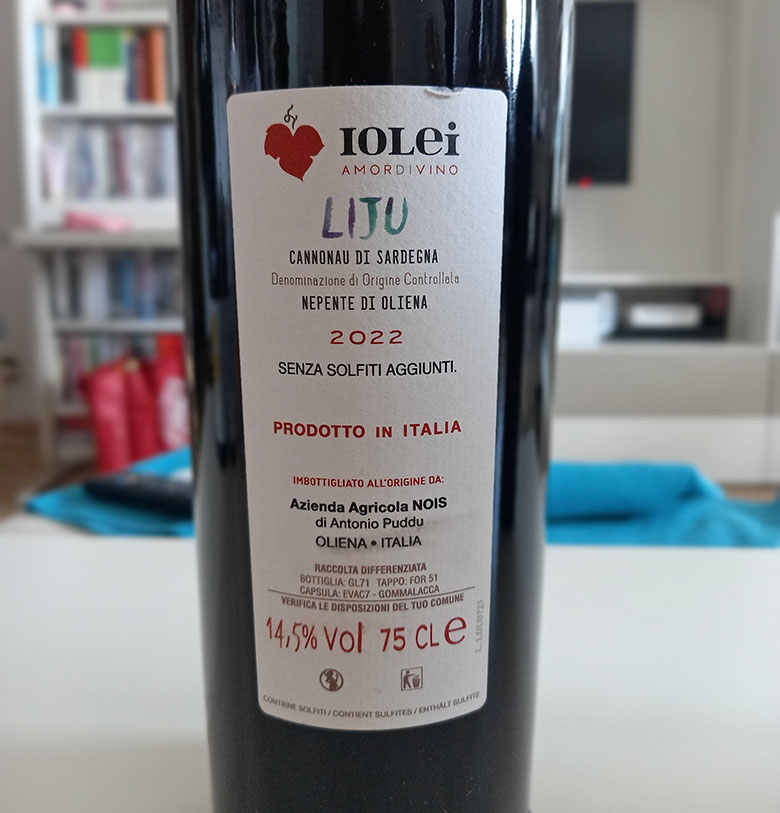 Cannonau di Sardegna Nepente di Oliena Liju Senza Solfiti Aggiunti 2022 Iolei