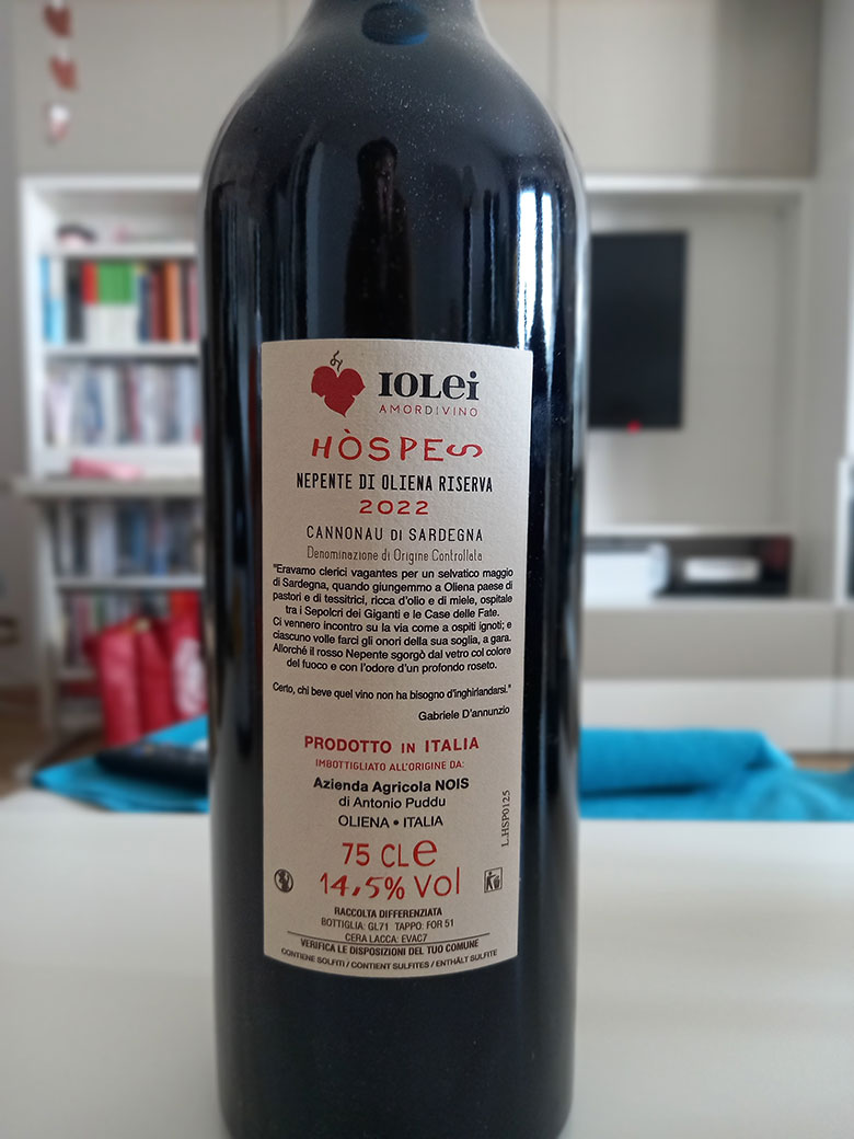 Cannonau di Sardegna Nepente di Oliena Riserva Hòspes 2022 Iolei