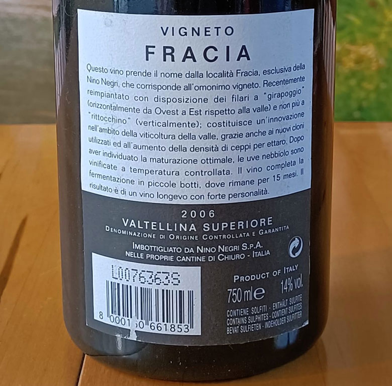 Valtellina Superiore Vigneto Fracia 2006 Nino Negri