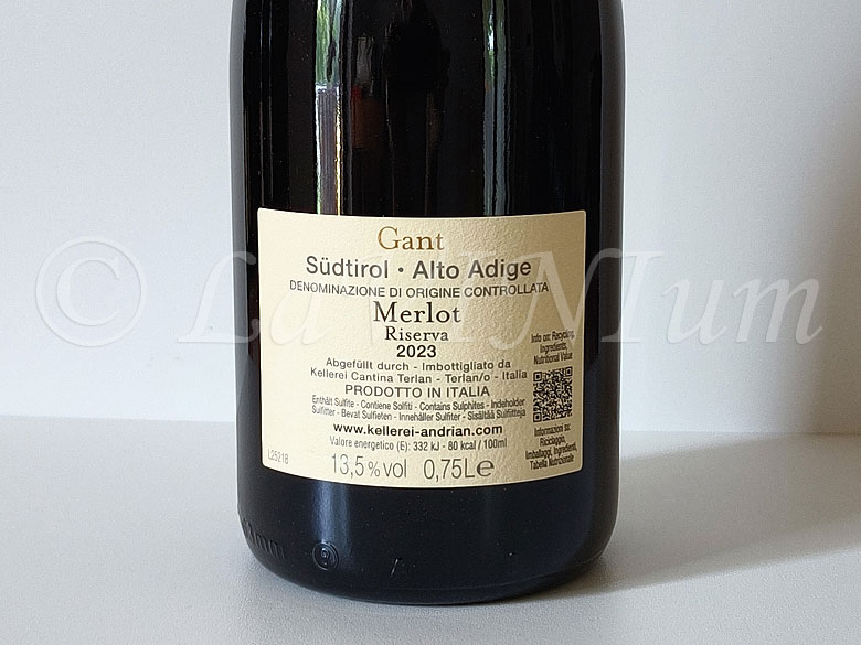 Alto Adige Merlot Gant Riserva 2023 Andriano